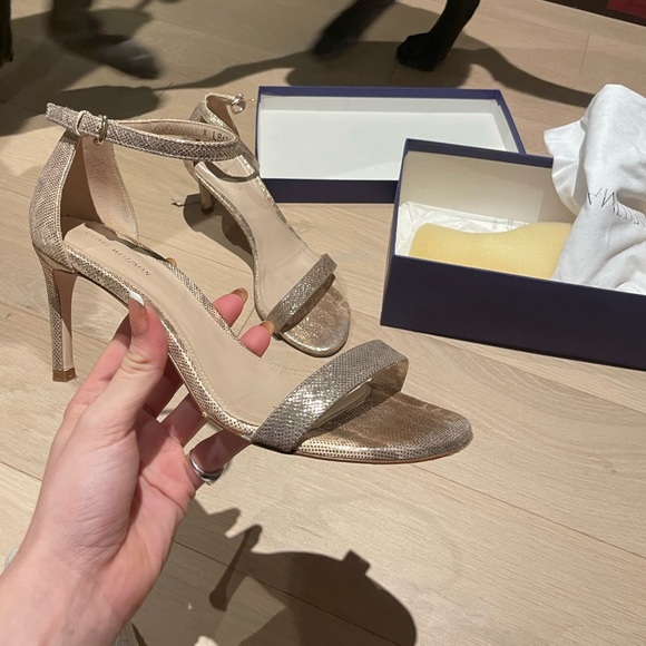 Stuart Weitzman Metallic Snakeskin Leather Heels - Picture 3 of 7